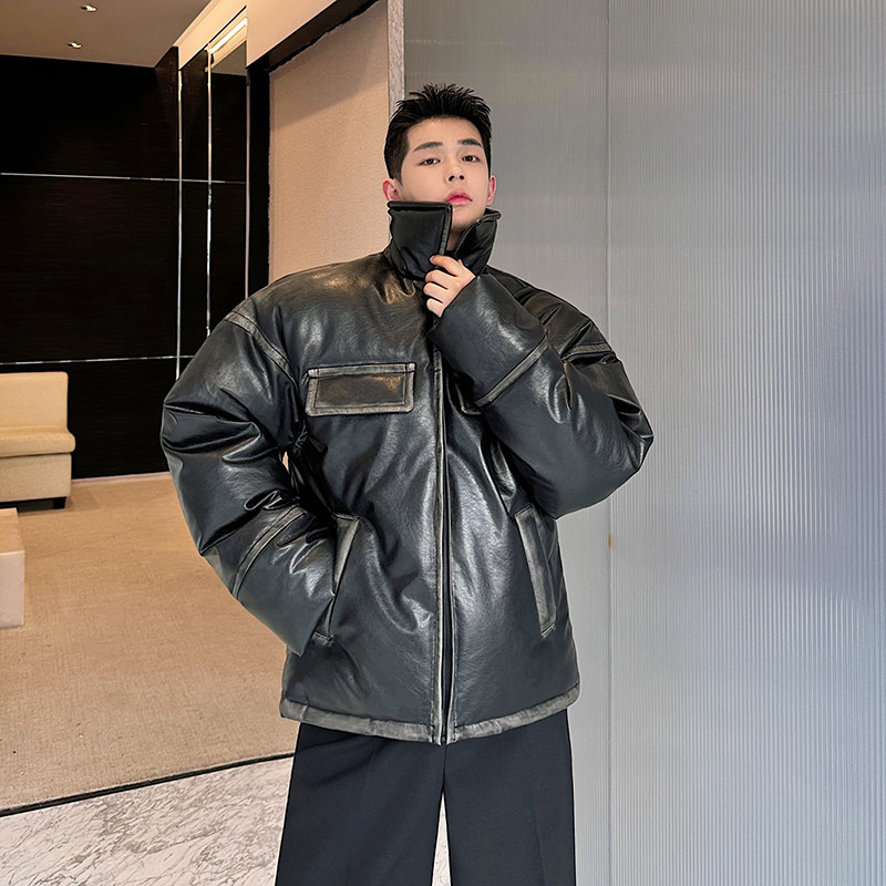 冬款加厚翻领复古美拉德手工擦色机车夹克棉服外套W0691P275,男装棉衣,电商C219