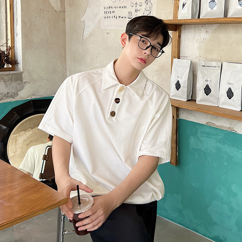 夏款设计韩版个性异形装饰扣POLO翻领短袖T恤两色T0431P65,男装Polo衫,电商C219