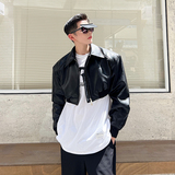 秋款设计师宽肩廓形黑色短款拉链皮夹克外套W0498P115，商品下架区，电商C219