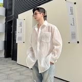春夏设计师韩版半透立体竖纹特色面料长袖衬衫两色C0611P80，男装衬衫，电商C219