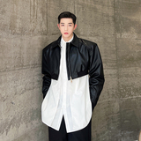 秋款设计师宽肩廓形黑色短款拉链皮夹克外套W0498P115，商品下架区，电商C219