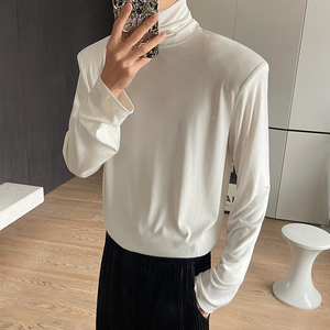 早春个性百搭高领堆堆领垫肩长袖高饱和四色打底衫男女 T0389 P55图片