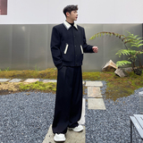 2024秋冬秀款个性短款呢料撞色拼皮翻领插袋夹克外套W0347P150，男装夹克，电商C219