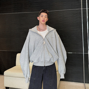 24春秋设计重磅廓形弯刀袖定制拉链大连帽卫衣两色W1014 P150图片