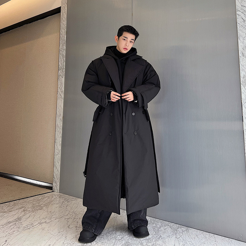 冬季秀款巴黎shi家oversize廓形加厚双排亚黑长款棉服W0671P245,男装棉衣,电商C219