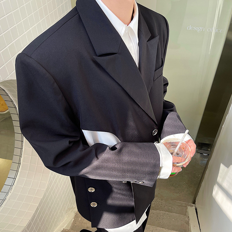 2024春款设计师不规则解构镂空未来感银扣西装W0369P130,男装西服,电商C219
