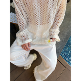 夏款设计师度假风宽松百搭镂空编织长袖T恤两色男女T0588P75，男装T恤，电商C219