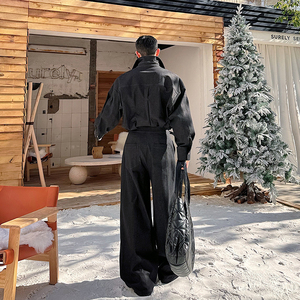 春季秀款韩版立体解构金属定制按扣牛仔外套阔腿裤套装C0697 P260图片