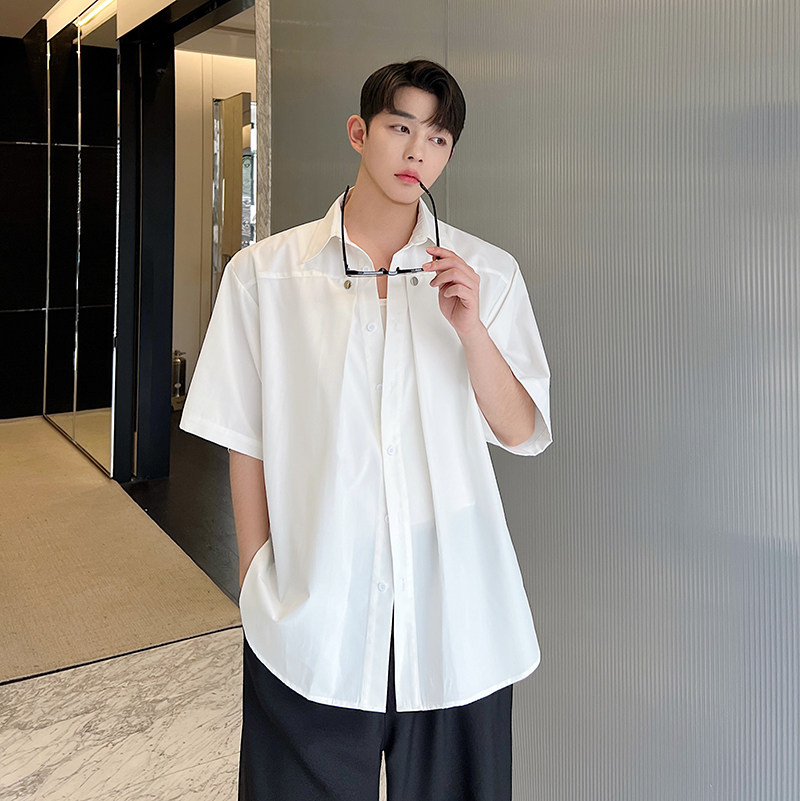 2024夏款设计师解构个性b休闲短袖衬衫黑白两色C0464P65,男装衬衫,电商C219