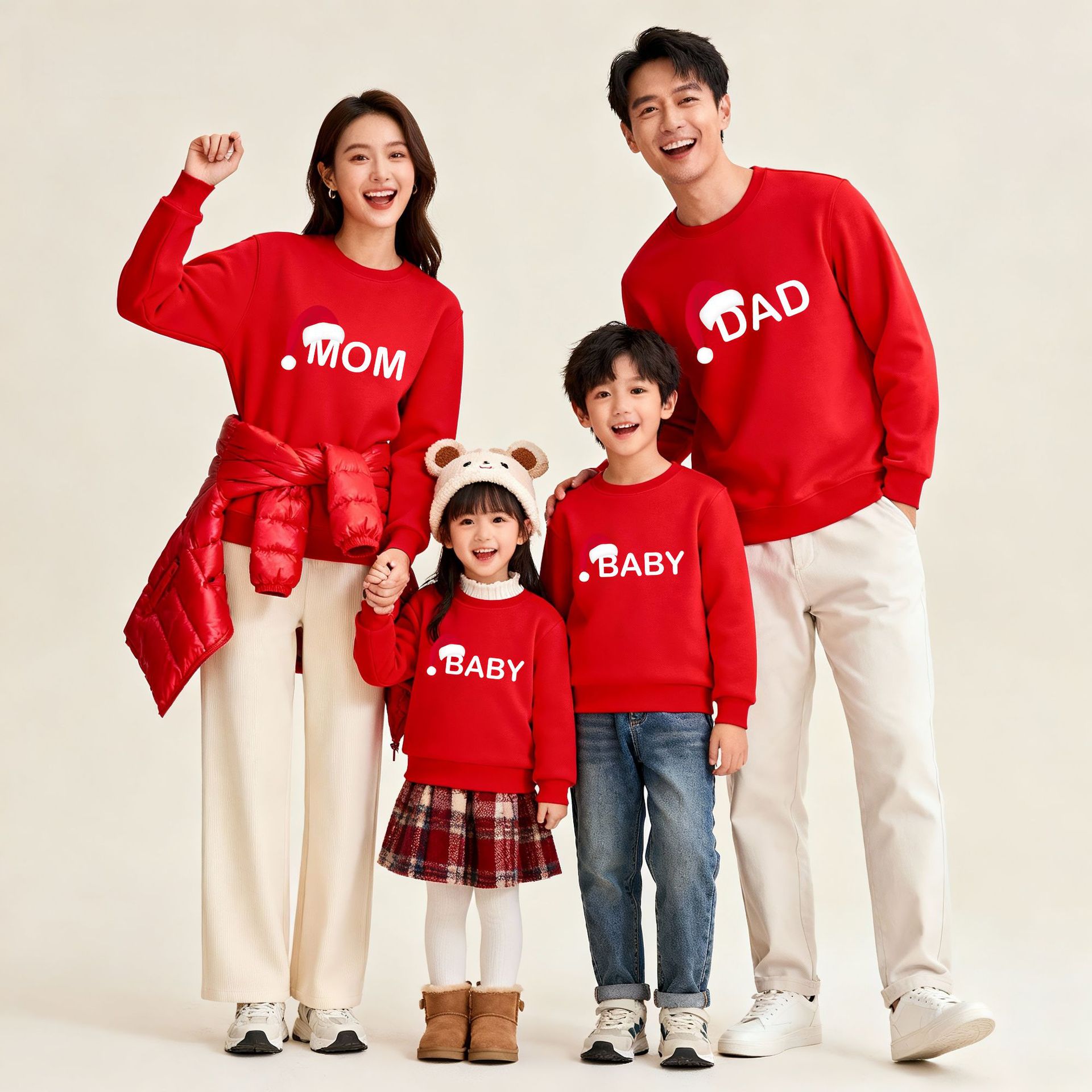 亲子装圣诞款2025秋冬上新一家三口四口全家装红色新年衣服长袖