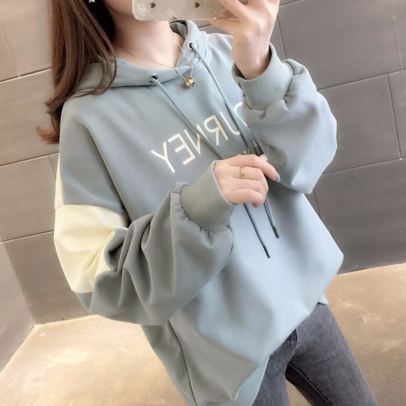 秋季新款连帽卫衣拼接刺绣印花韩版胖mm大码女装ins风女学生上衣|msdalam kategori Butik wanita / wanita, sweater/Fleece - dari Buy2taobao.com untuk memberikan perkhidmatan ejen Taobao profesional membeli