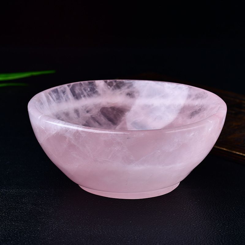 天然粉水晶圆碗摆件原石手