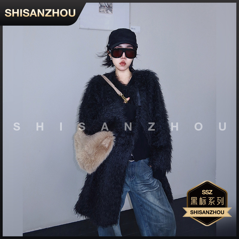 十三粥 影絮 马海毛绵羊毛高级大衣质感显瘦保暖毛呢外套黑色冬季,女装/女士精品,毛呢外套,淘宝优惠券,粉丝福利购,淘宝优惠卷