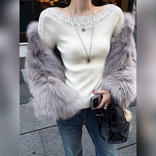 一字领上衣女柔软亲肤保暖毛衣 100绵羊毛时尚 十三粥 暮色微醺