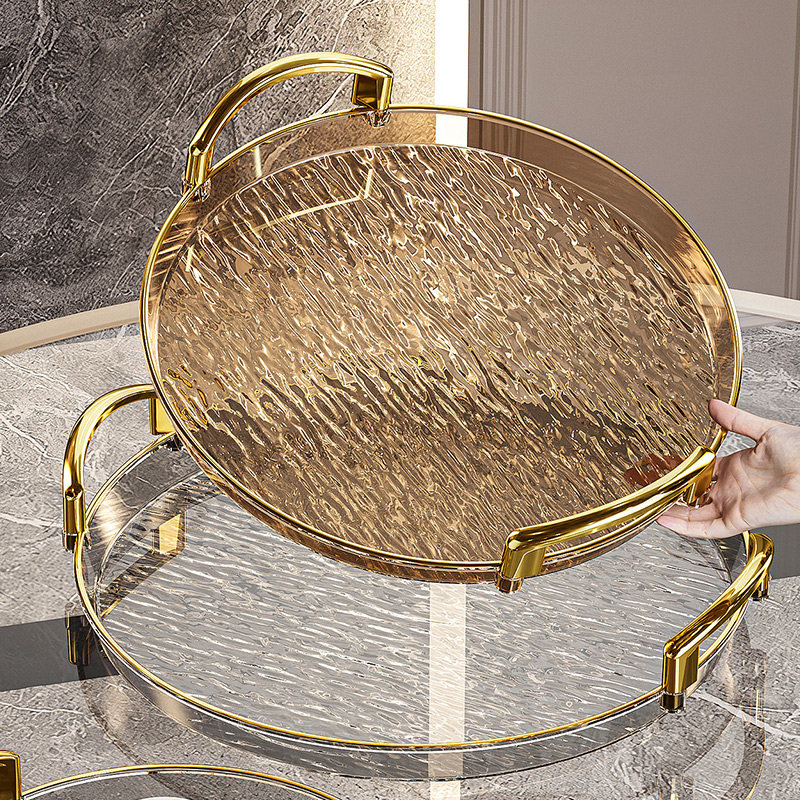 轻奢高级金边茶盘圆形塑料家用客厅放水杯茶杯收纳盘水果零食托盘,餐饮具,盘,淘宝优惠券,粉丝福利购,淘宝优惠卷
