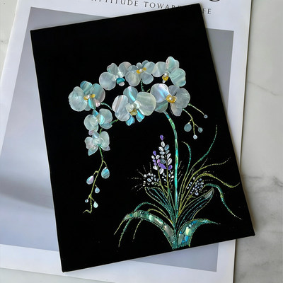现代轻奢贝雕蝴蝶兰客厅沙发背景墙装饰画螺钿镶嵌感艺术玄关挂画