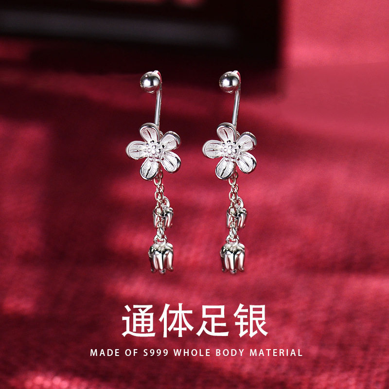 超仙s999足银女花朵流苏耳环