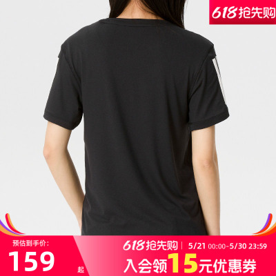 adidas阿迪达斯速干运动短袖健身服2026夏女三条纹训练T恤KU8745