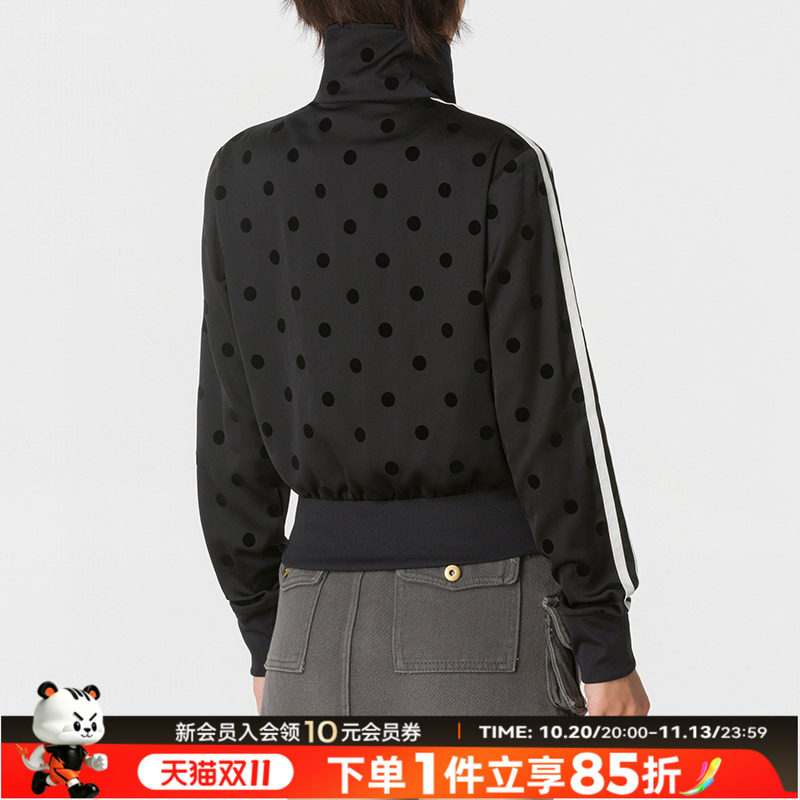 阿迪达斯2026春秋款女装运动服波点缎面短款立领拉链针织夹克外套