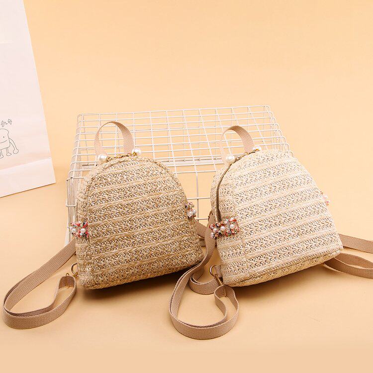 背包草编迷你上新2021秋冬新款女包日韩时尚百搭 复古休闲双肩包