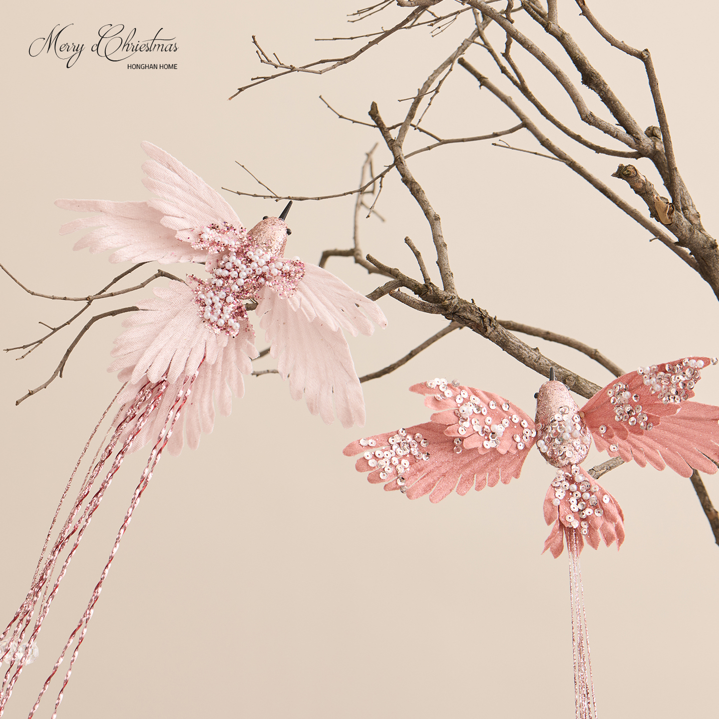 泓瀚 圣诞装饰品绒布仿真蜂鸟圣诞树挂件小鸟ins橱窗场景布置道具