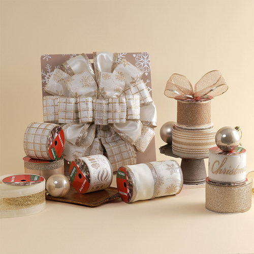 高档香槟色圣诞织带有质感新款