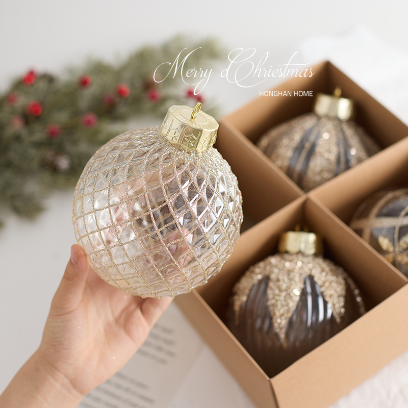 大型圣诞树装饰挂件圣诞球透明球彩绘吊球商场酒店吊顶场景布置