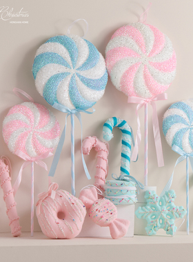 泓瀚圣诞节装饰品粉色冰蓝色棒棒糖拐杖雪花糖果球挂件圣诞树挂饰