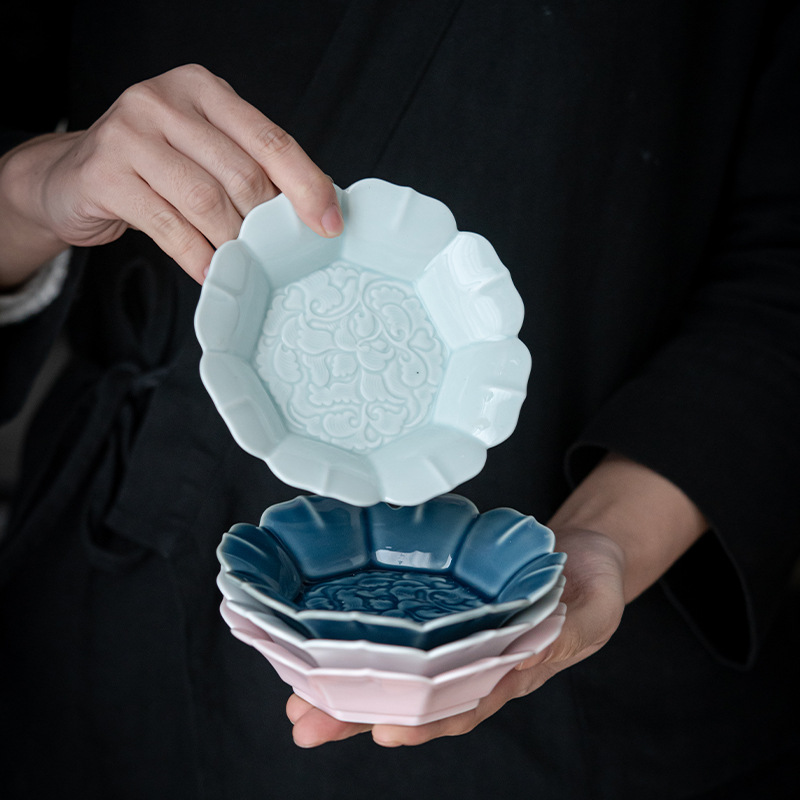 陶瓷茶点盘果盘托盘篮中式水果碟子茶道托盘小点心零食碗家用