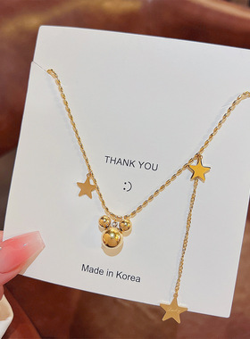 韩版气质老鼠头18K项链高级感小众轻奢星星流苏锁骨链设计感颈链