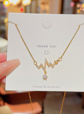 韩版新款设计感心电图微镶吊坠项链女夏不掉色ins时尚钛钢锁骨链