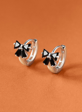 925银耳环女黑色蝴蝶结微镶设计经典时尚气质甜美高级感新款免摘