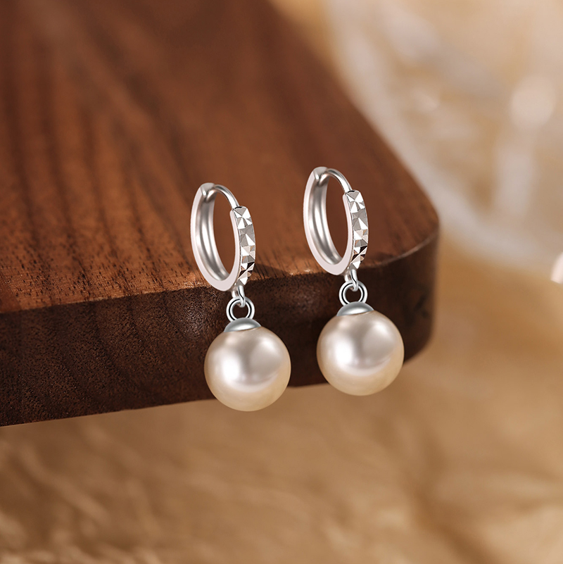 999足银耳环女珠珠纯银耳扣法式优雅精致百搭时尚简约高级感耳圈