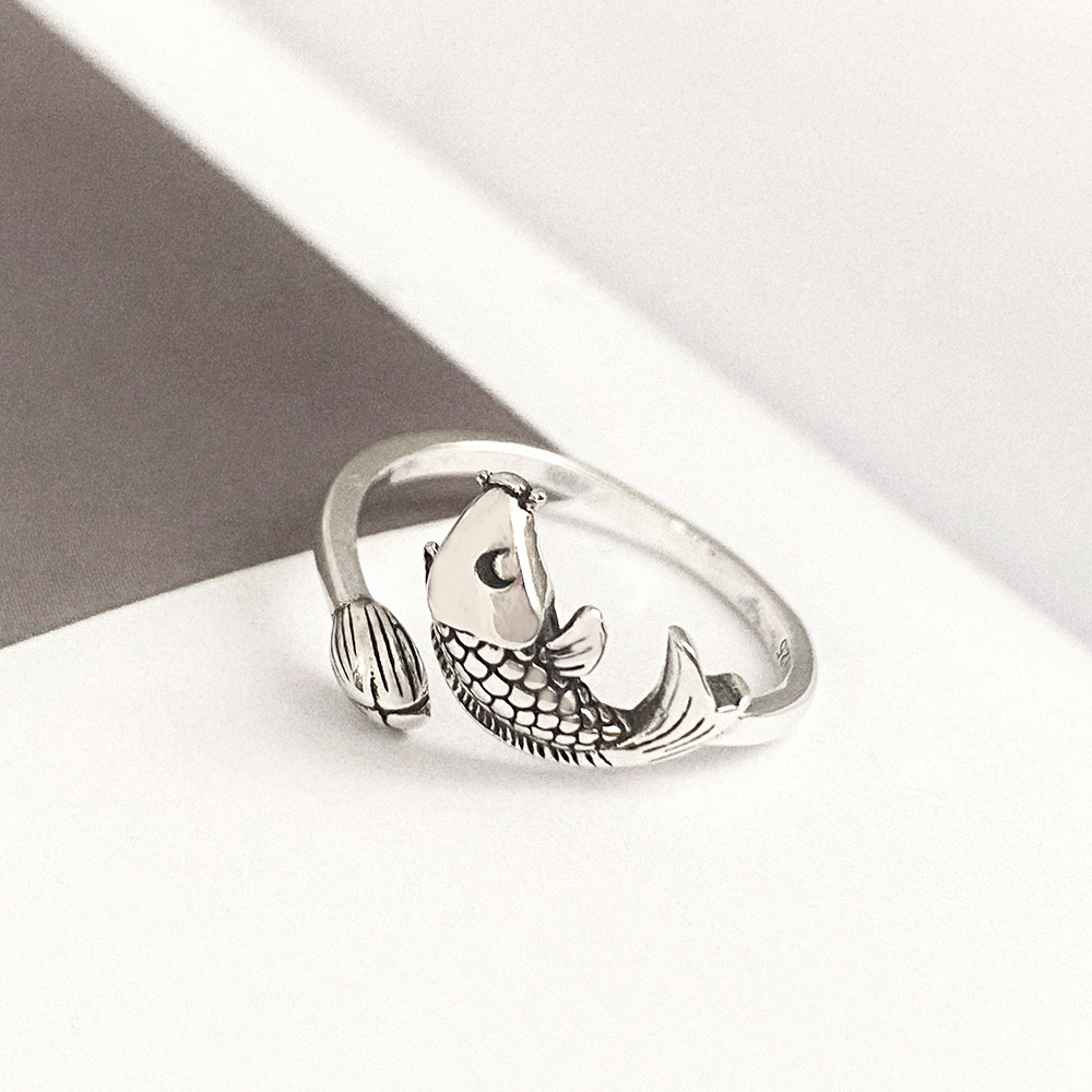S925纯银戒指女个性复古锦鲤指环民族风气质时尚中食指戒潮流百搭