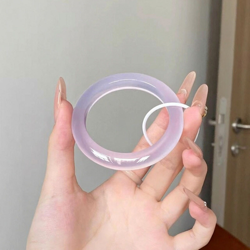 纯天然紫罗兰玛瑙手镯女款冰飘紫冰种玉镯子高冰淡紫色多样性发一