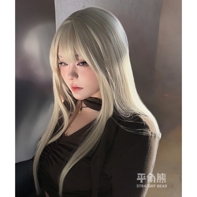 平角熊假发女长发网红齐刘海欧美jk时尚甜美lolita长直发全头套