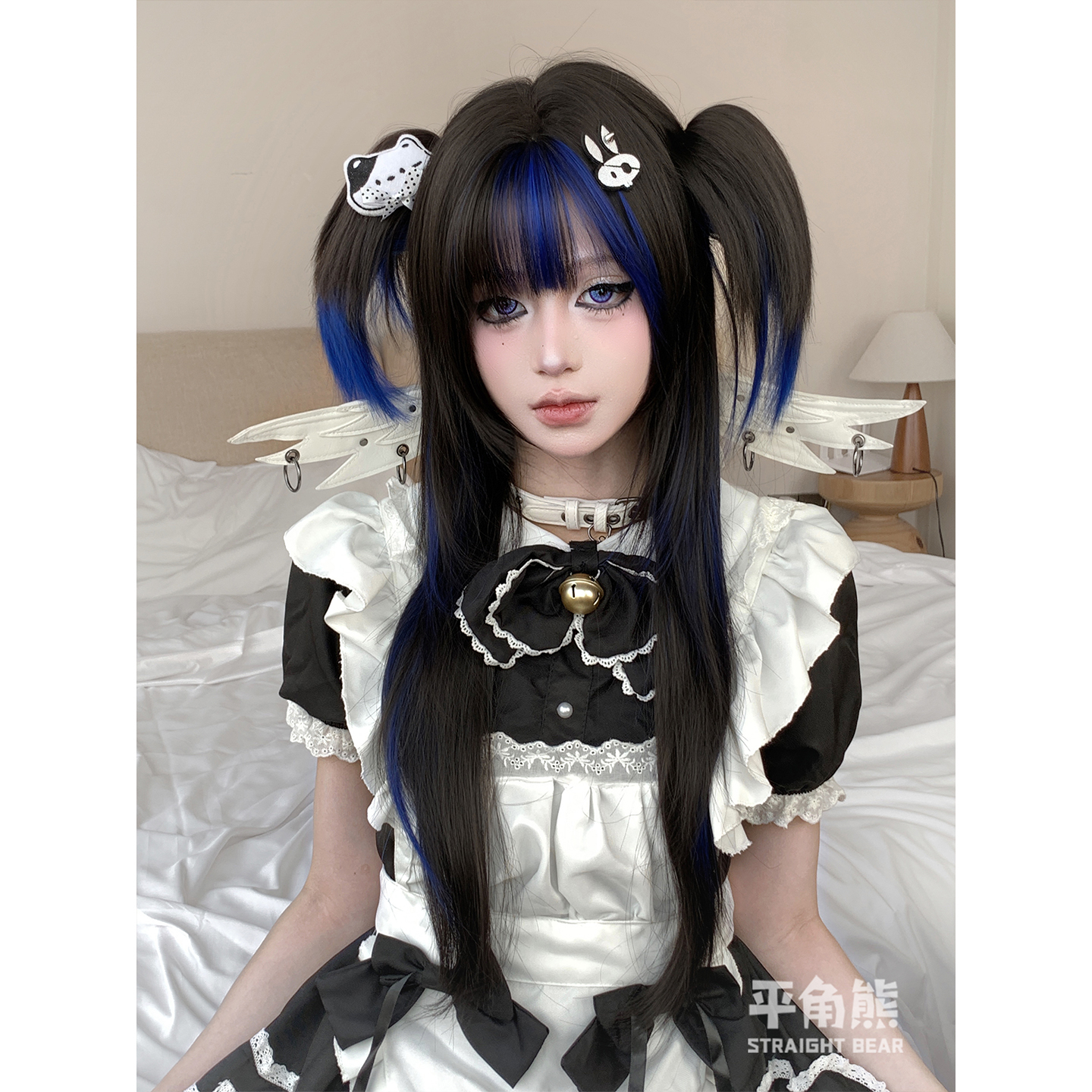 萝莉少女抓夹马尾直发jk头套