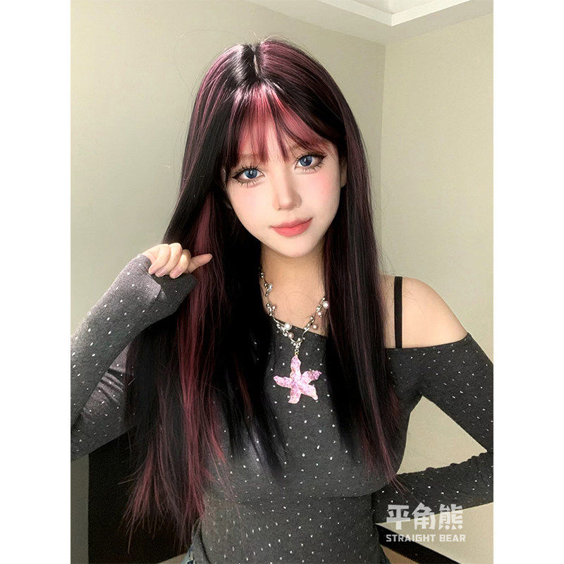 平角熊长发网红Lolita『绯红梦境』辣妹个性挑染长直发jk全头套
