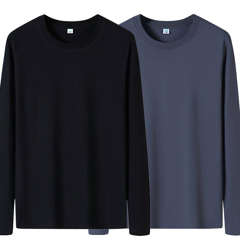 100%棉男士秋衣新款圆领长袖t恤男大码宽松中青年薄款纯棉打底衫