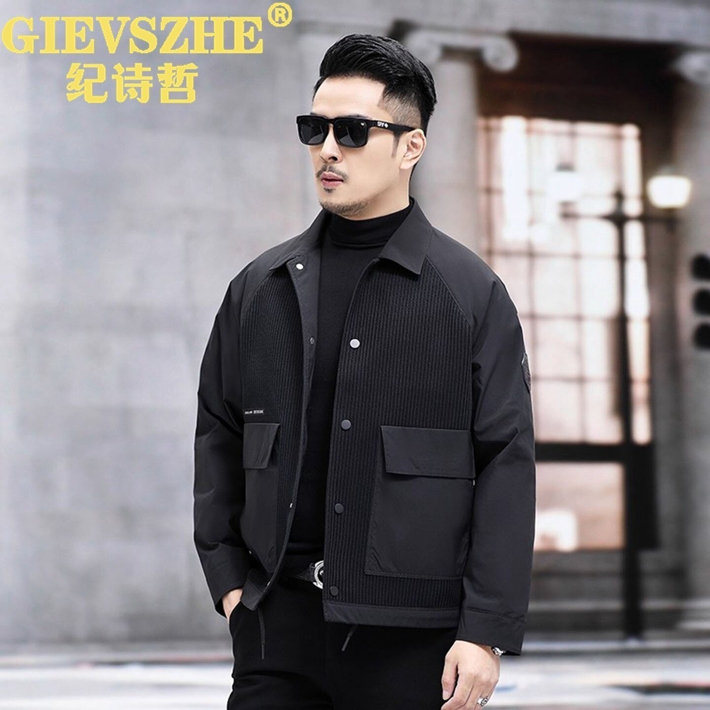 纪诗哲轻奢男士翻领夹克2025秋季新款宽松工装免烫休闲防风外套男