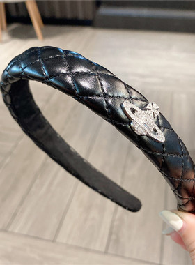 高颅顶发箍女夏天高级感韩国复古轻奢字母CD皮革头箍压发卡头饰品