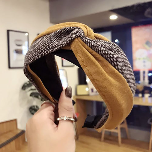 撞色拼接交叉宽边女士发箍新款