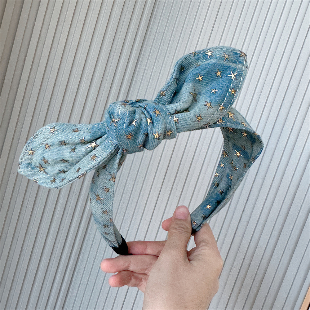 五角星立体兔耳朵发箍牛仔带铁丝宽边头箍韩版网红打结头箍女