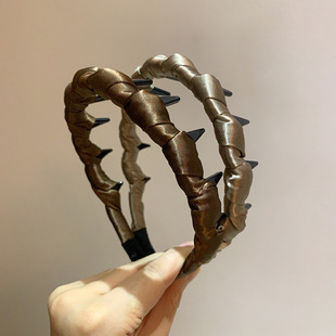 气质纯色缎面布艺缠绕加厚波浪倒插梳发箍新简约百搭洗脸头箍发饰