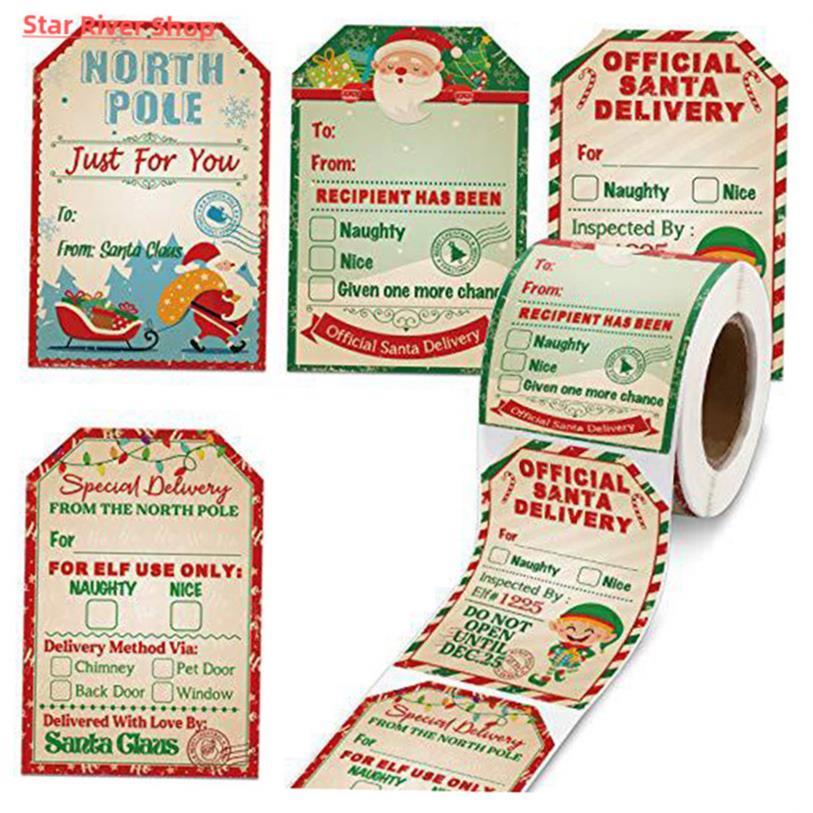 50-200pcs Merry Christmas Gift Tags Santa Claus Labels Stick