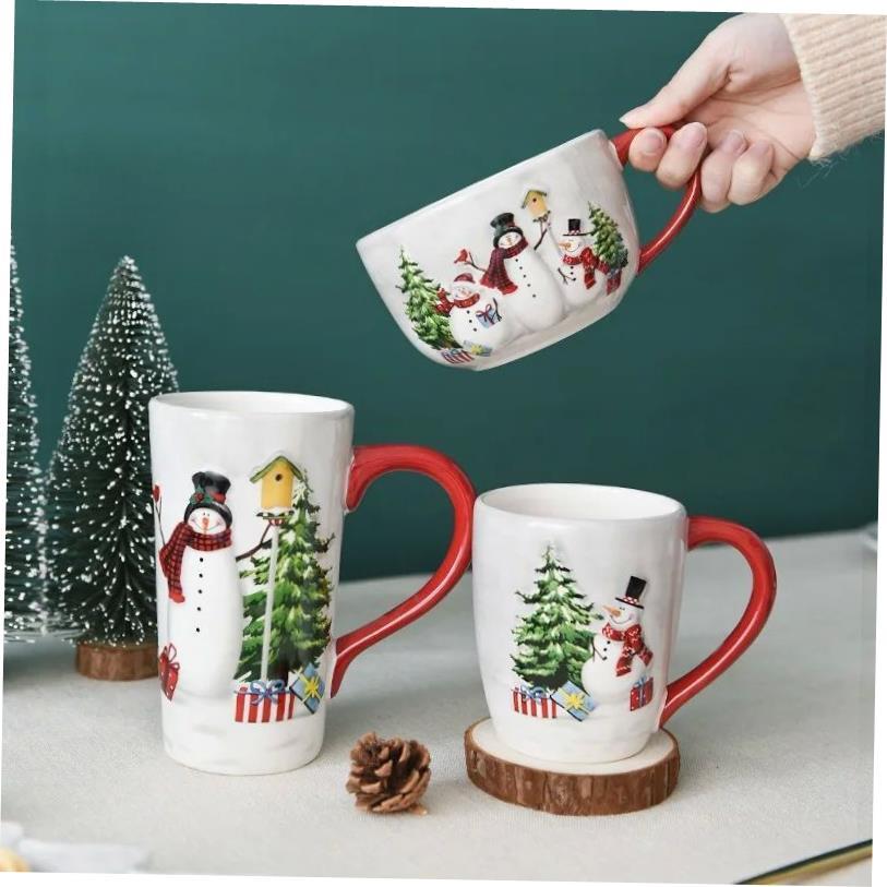 1pc, Christmas snowman ceramic coffee cup, ceramic coffee cu