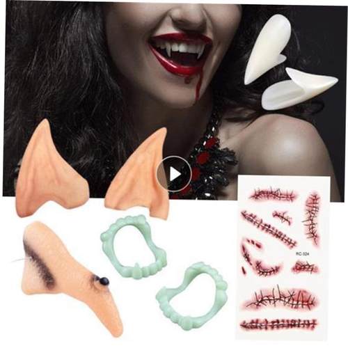 Halloween Fangs Vampire Teeth Dentures Artificial Elf Ears W