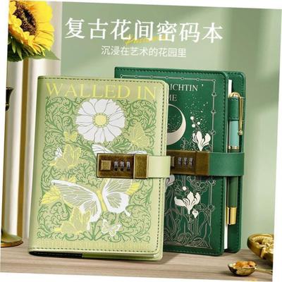 password book retro notebook for girls lock diary密码日记本