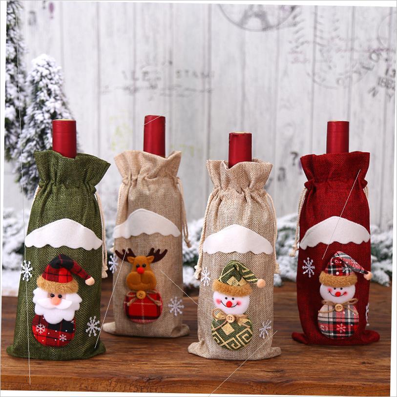 Christmas linen old man doll red wine bottle set wine bag