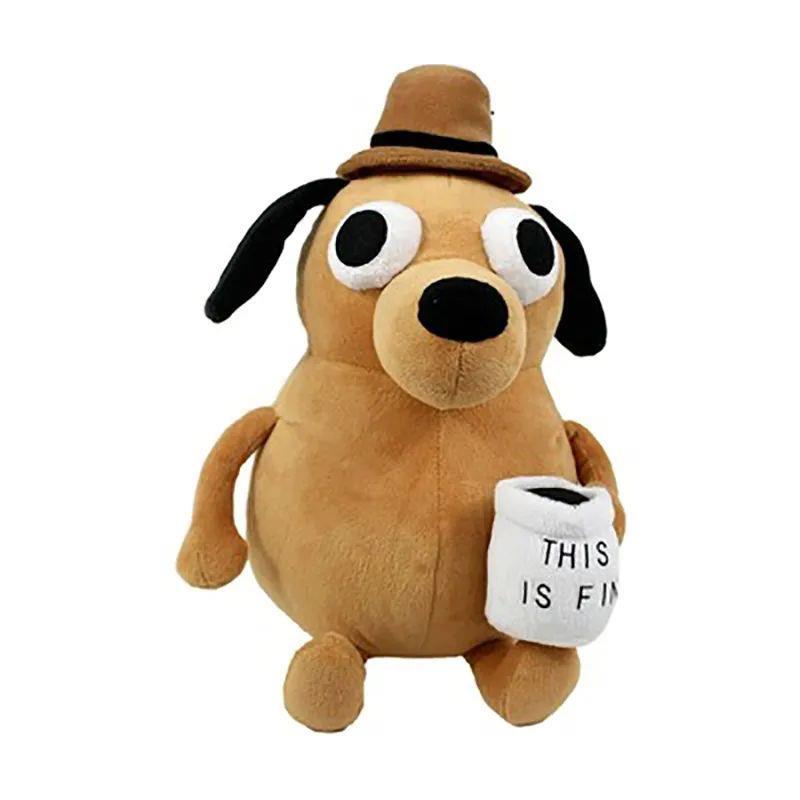 This Is Fine Meme Coffee Dog Plush Toy Soft Stuffed Doll Stu